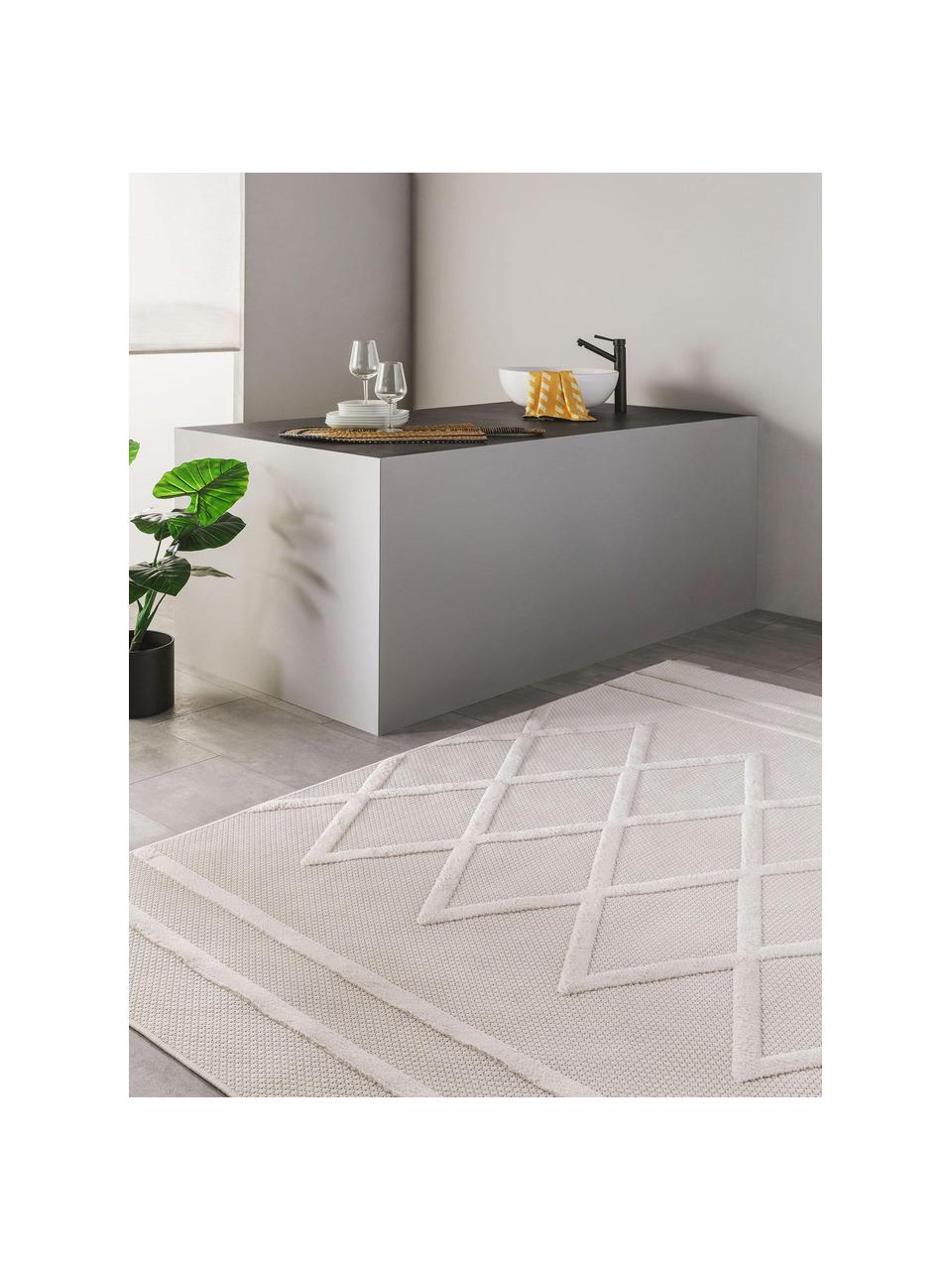 Handgewebter In- & Outdoor-Teppich Bonte mit Hoch-Tief-Effekt, 100 %  Polypropylen, Cremeweiß, B 120 x L 170 cm (Größe S)