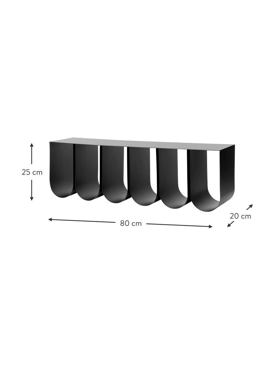 Kovová nástěnná police Curved, Ocel s práškovým nástřikem, Černá, Š 80 cm, V 25 cm