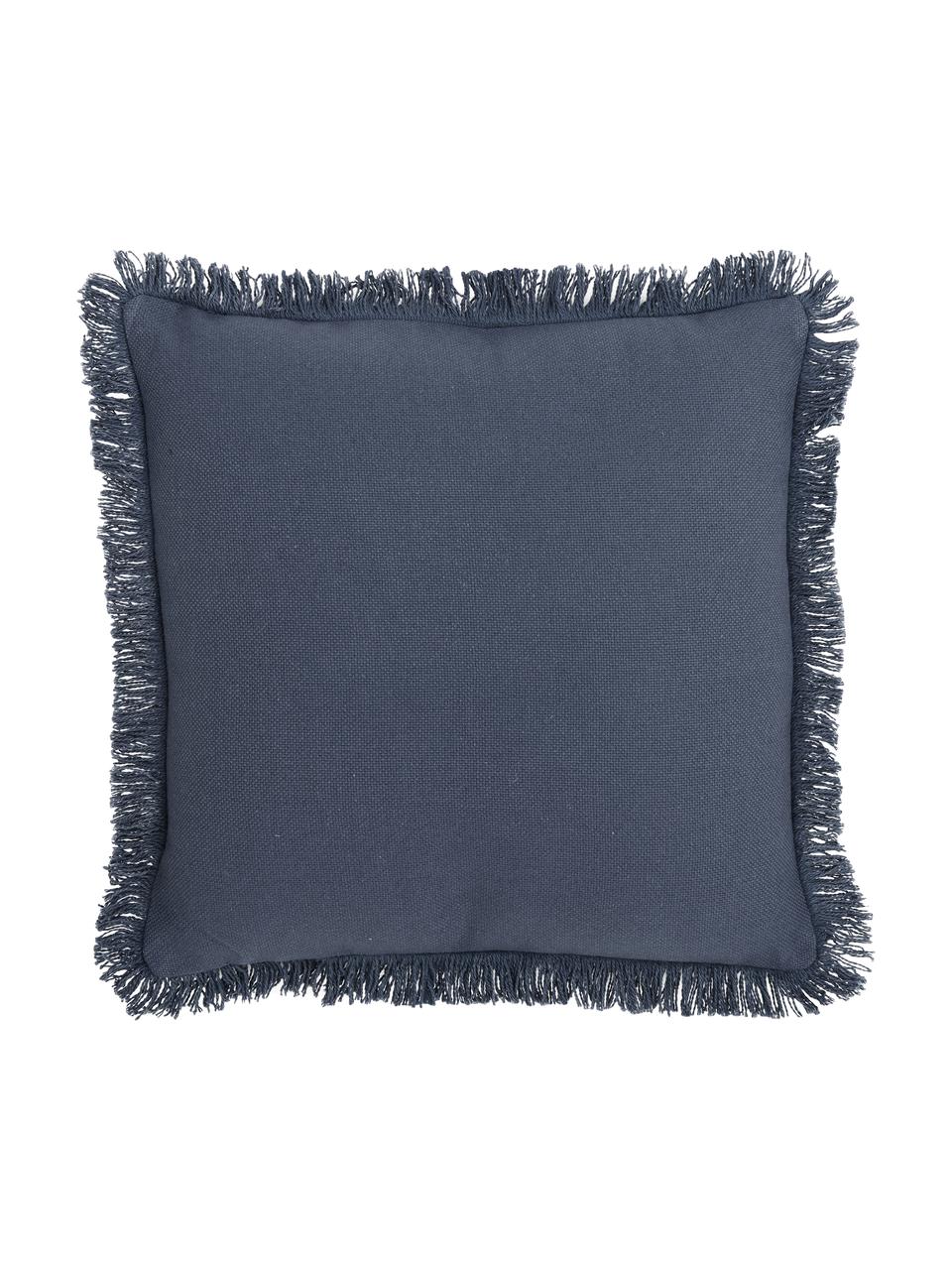 Kussen Prague in blauw met franjes, met vulling, Blauw, 40 x 40 cm