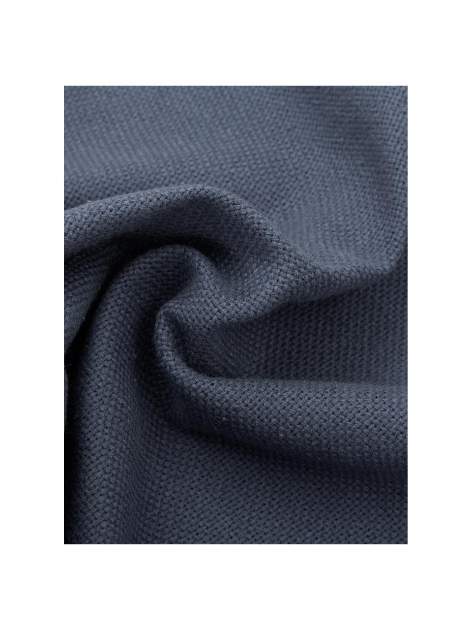 Kissen Prague in Blau mit Fransenabschluss, mit Inlett, Vorderseite: 100% Baumwolle, grob gewe, Rückseite: 100% Baumwolle, Blau, 40 x 40 cm