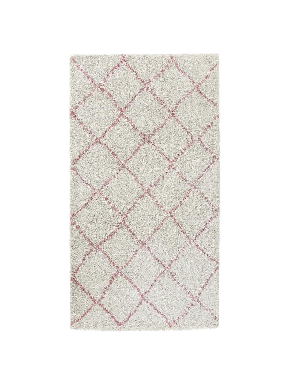 Tapis doux poils longs rose crème Hash, Couleur crème, rose