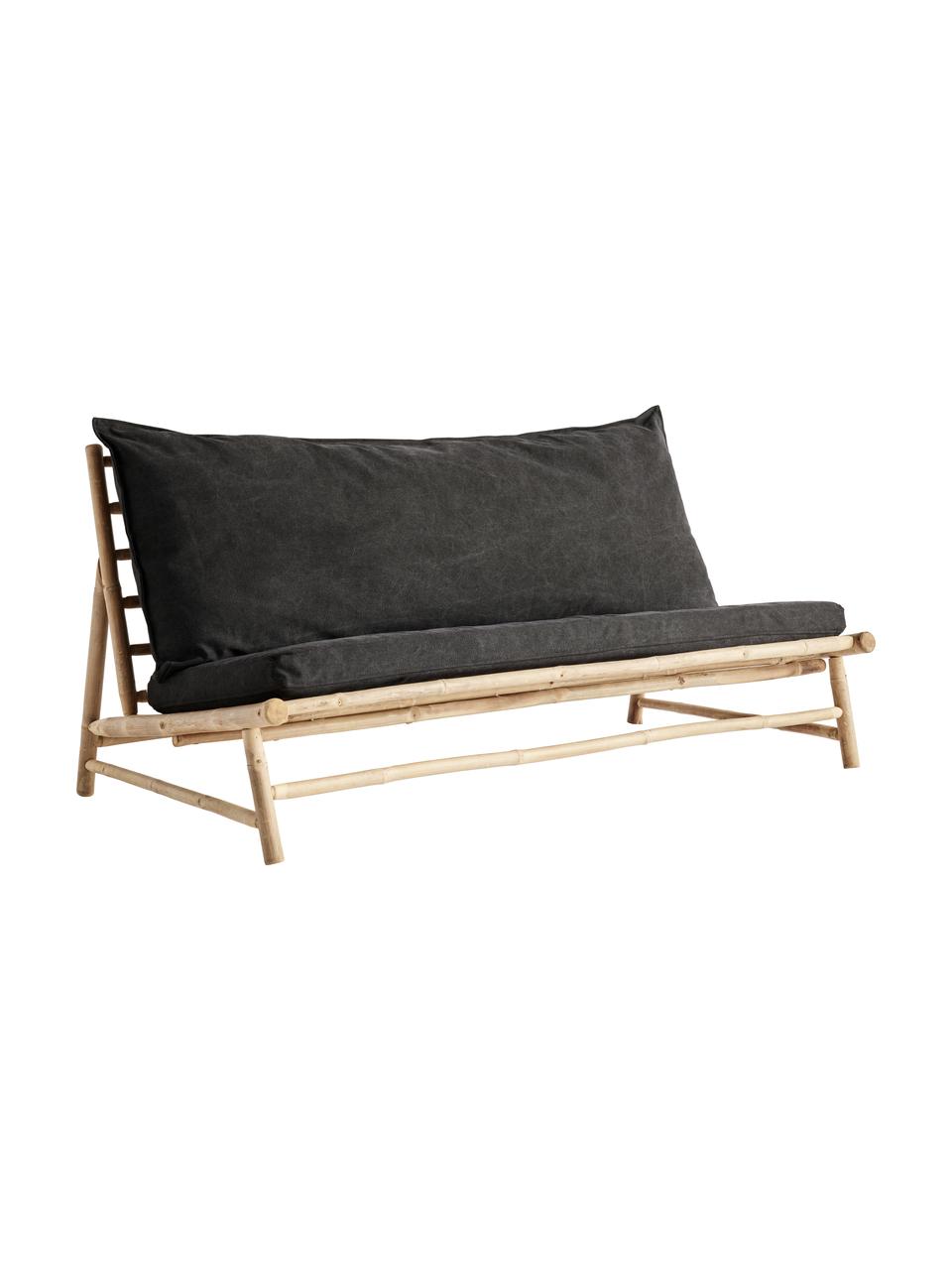 Sofá lounge de bambú Bamslow, Estructura: madera de bambú, Funda: 100% algodón, Gris oscuro, marrón, An 160 x F 87 cm