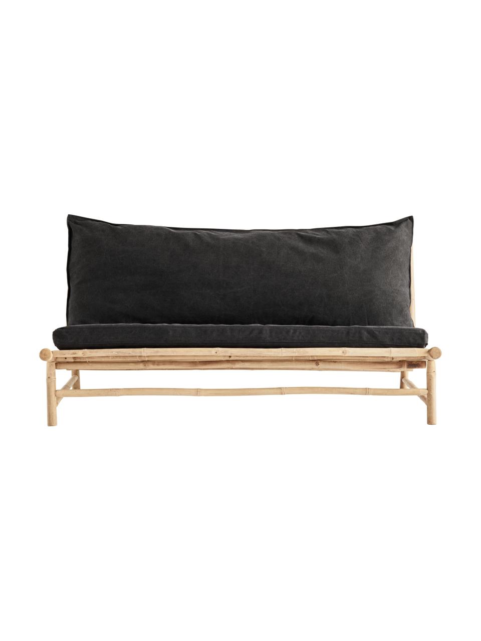 Bambus-Loungesofa Bamslow mit Polsterauflage, Gestell: Bambus, Bezug: 100% Baumwolle, Dunkelgrau, Braun, B 160 x T 87 cm