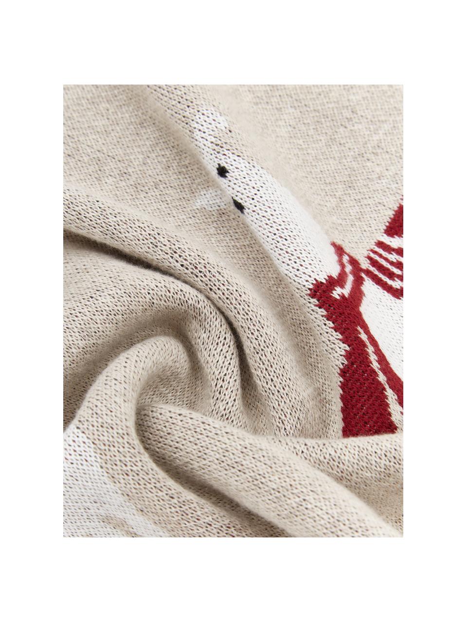 Plaid a maglia in cotone Alpaka, 100% cotone, Beige, rosso scuro, avorio, Larg. 130 x Lung. 170 cm
