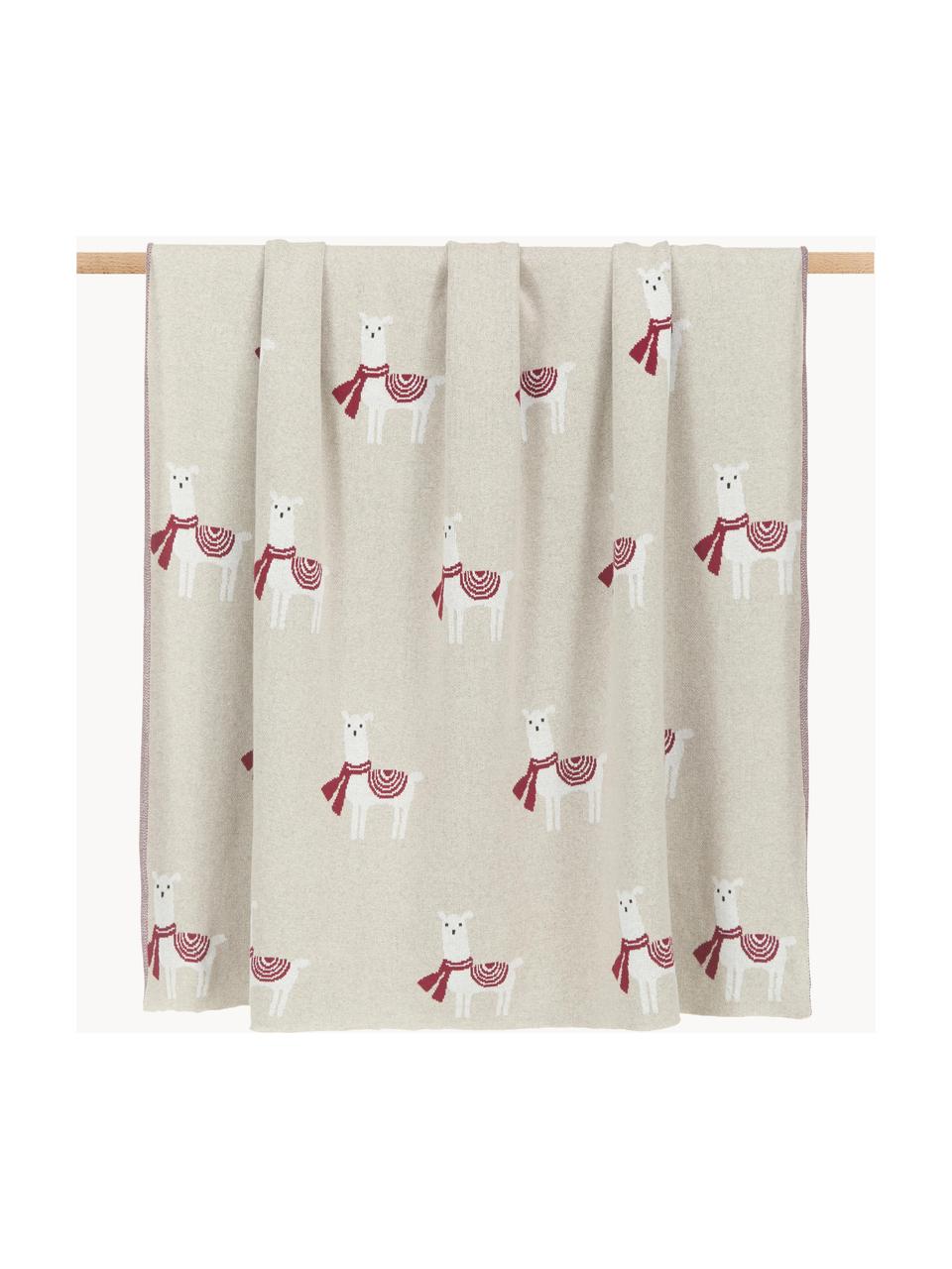 Manta de punto de algodón Alpaka, 100% algodón, Beige, rojo, blanco, An 130 x L 170 cm