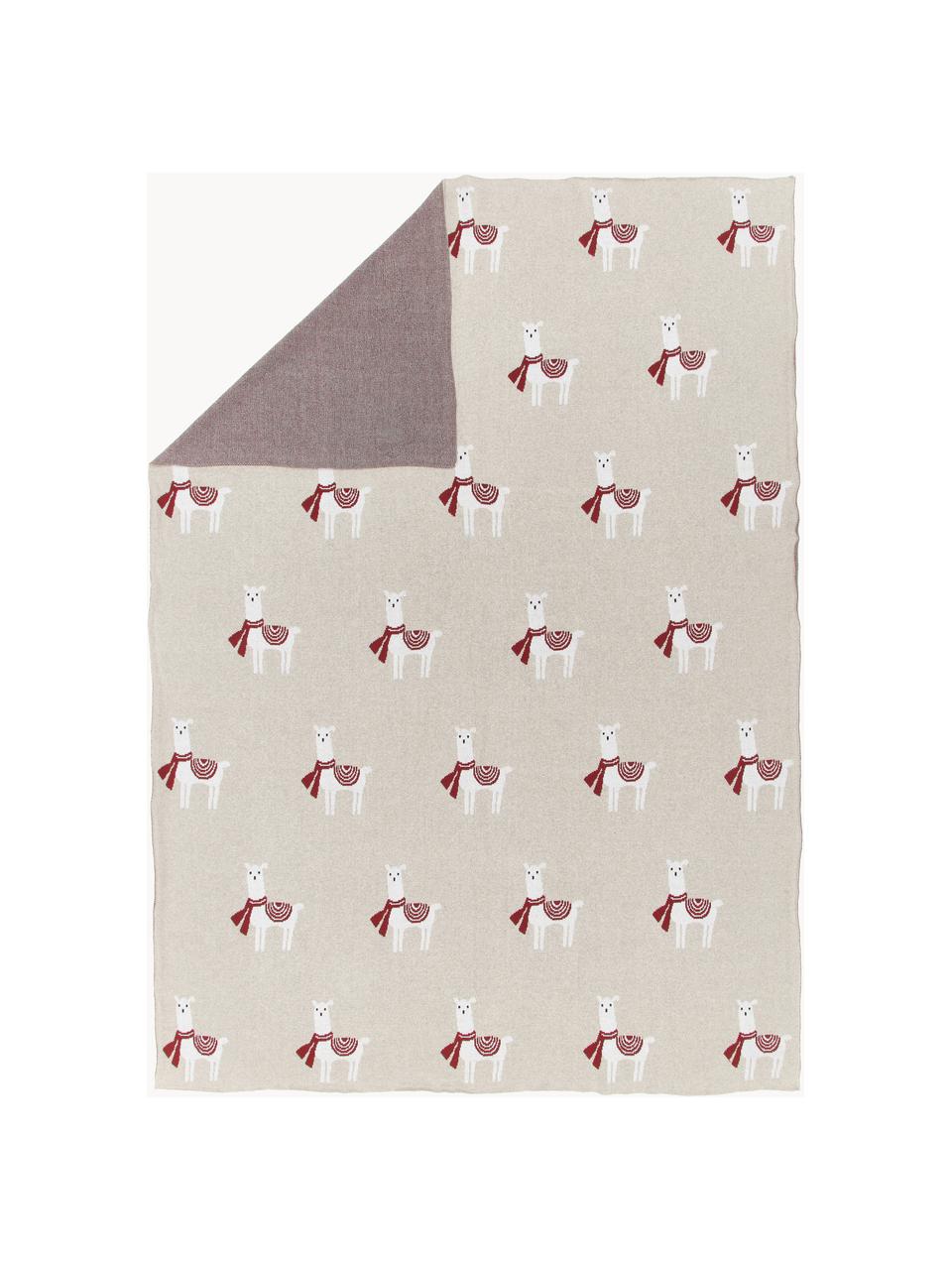 Gebreide plaid Alpaka van katoen, 100% katoen, Beige, rood, wit, B 130 x L 170 cm