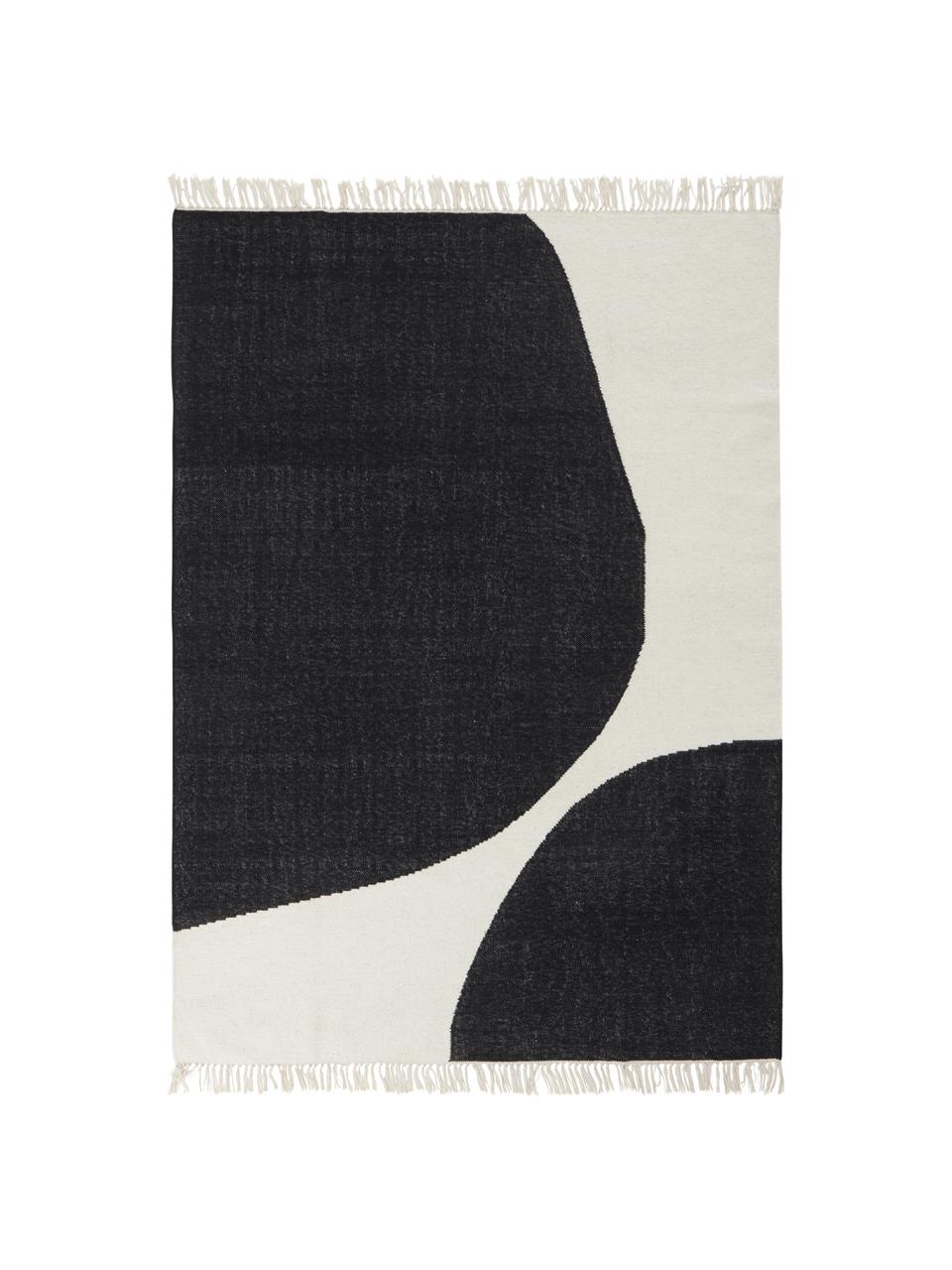 Ručne tkaný kelim koberec s abstraktným vzorom Stones, Lomená biela, antracitová