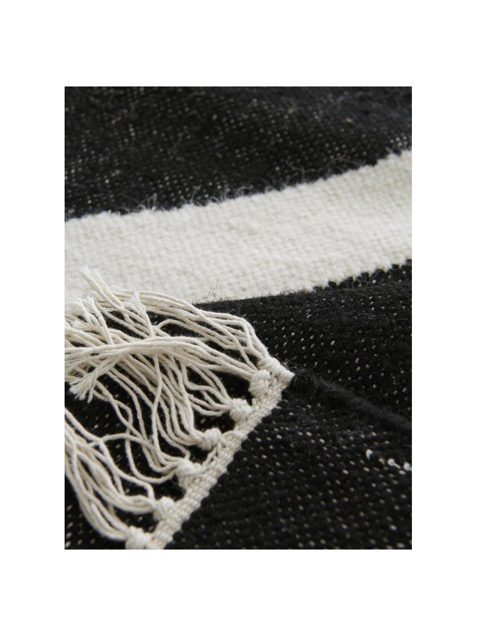 Alfombra kilim artesanal Stones, 81% algodón, 19% poliéster
Las alfombras de lana se pueden aflojar durante las primeras semanas de uso, la pelusa se reduce con el uso diario, Blanco crudo, gris antracita, An 160 x L 230 cm (Tamaño M)