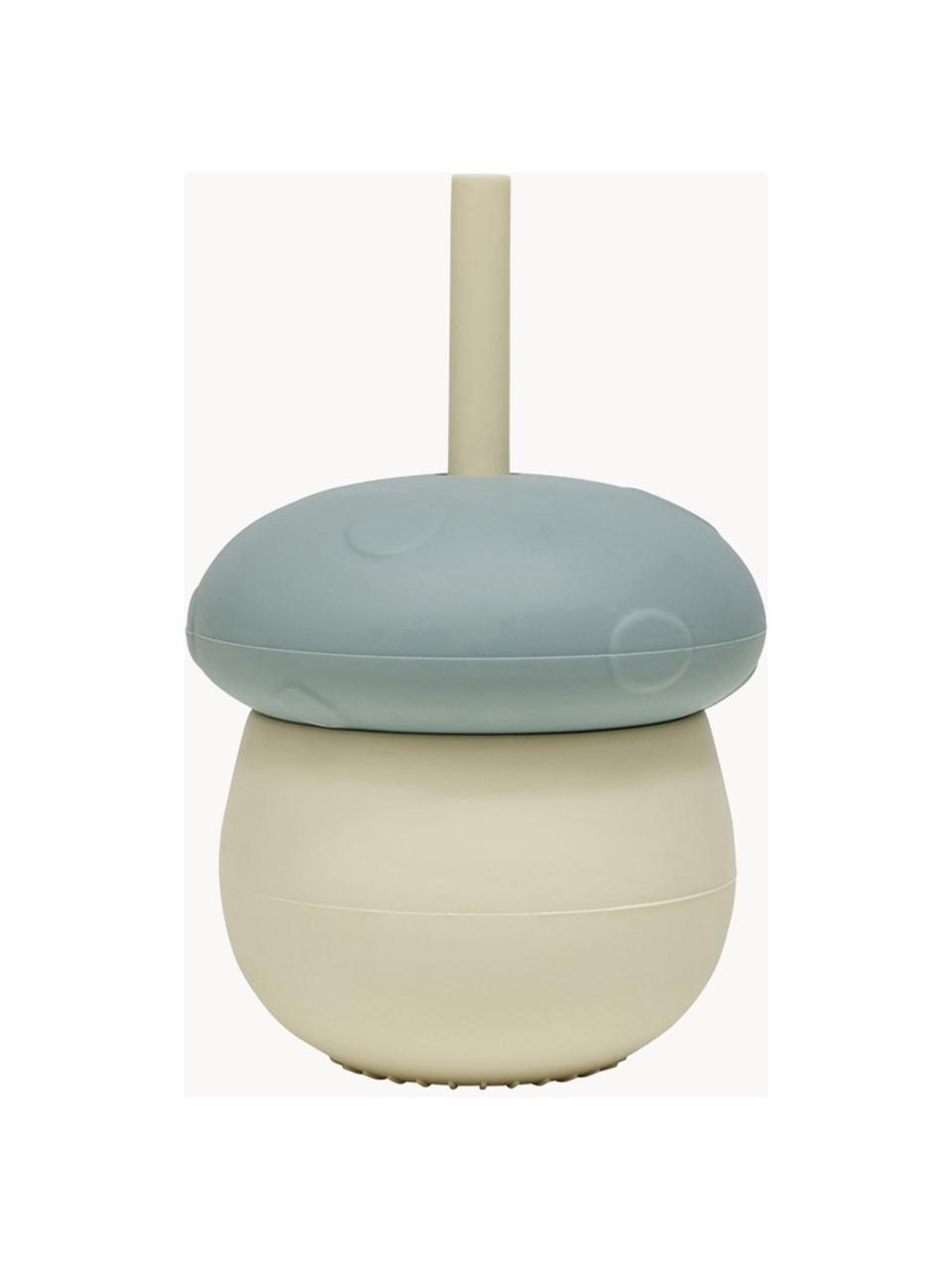 Kinderbecher Mushroom mit Strohhalm, Silikon, Hellbeige, Graublau, Ø 10 x H 16 cm, 420 ml