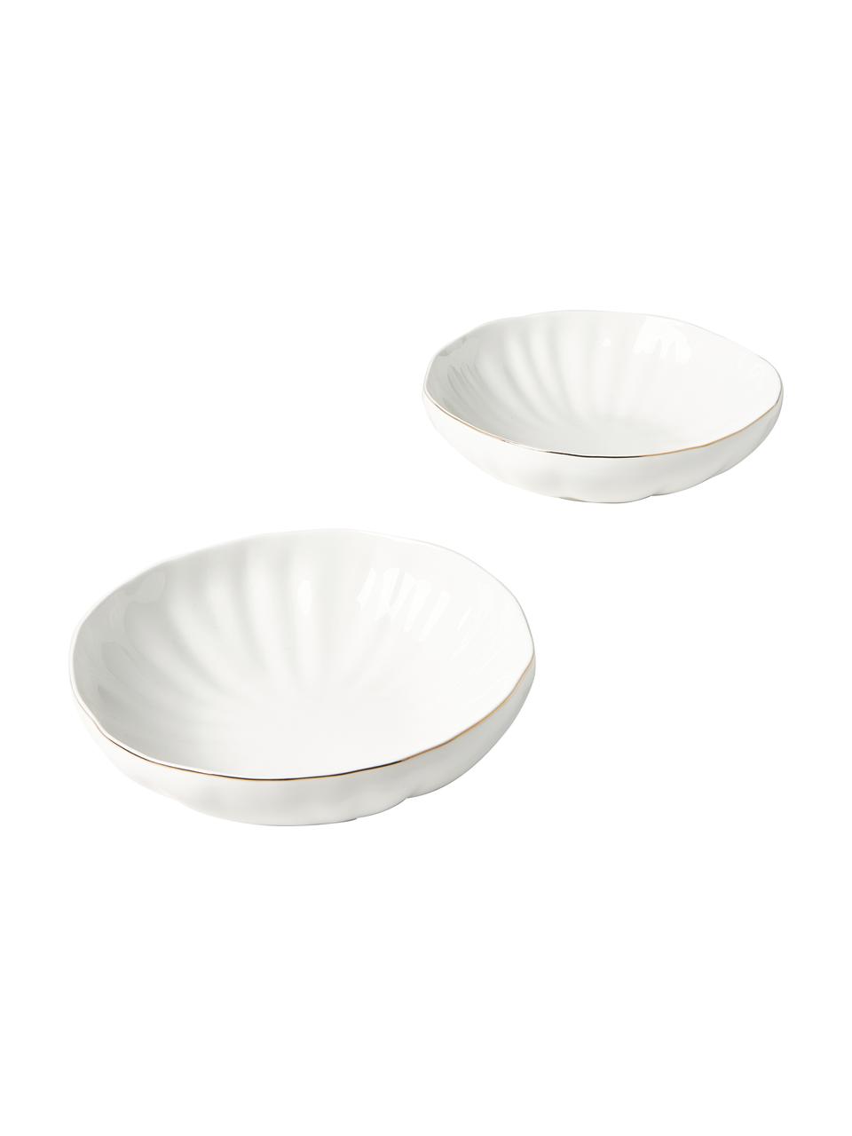 Assiettes creuses en porcelaine Sali, 2 pièces, Porcelaine, Blanc avec bord doré, Ø 21 x haut. 6 cm