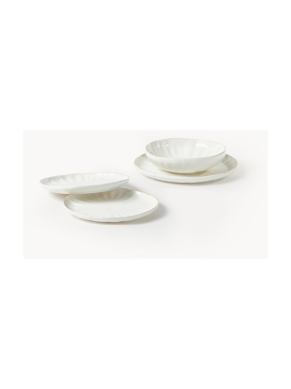 Assiettes creuses en porcelaine Sali, 2 pièces, Porcelaine, émaillée, Blanc avec bordure dorée, Ø 21 cm