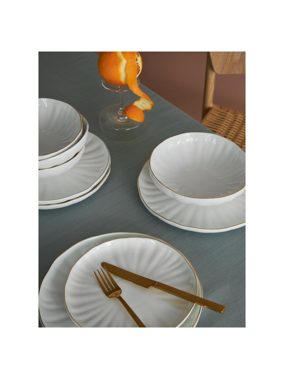 Assiettes creuses en porcelaine Sali, 2 pièces, Porcelaine, émaillée, Blanc avec bordure dorée, Ø 21 cm