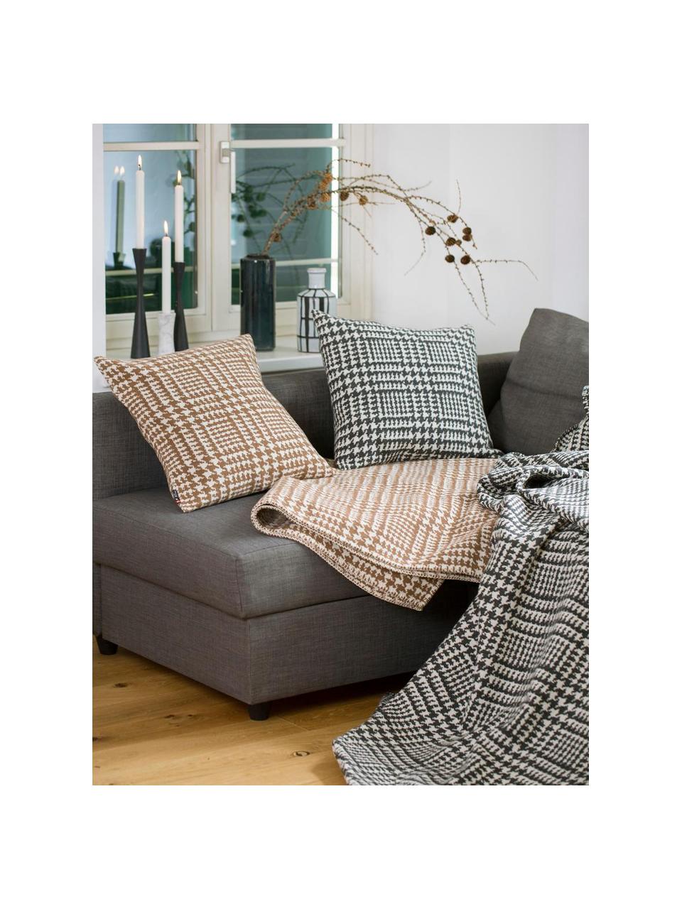 Plaid con motivo pied de poule Glencheck, Rivestimento: 85% cotone, 8% viscosa, 7, Nero bianco, Larg. 145 x Lung. 220 cm