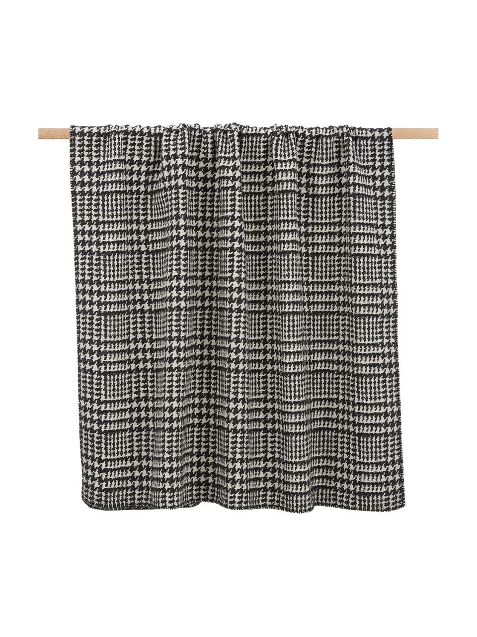 Plaid Glencheck met hondentand patroon, Bekleding: 85% katoen, 8% viscose, 7, Zwart wit, 145 x 220 cm