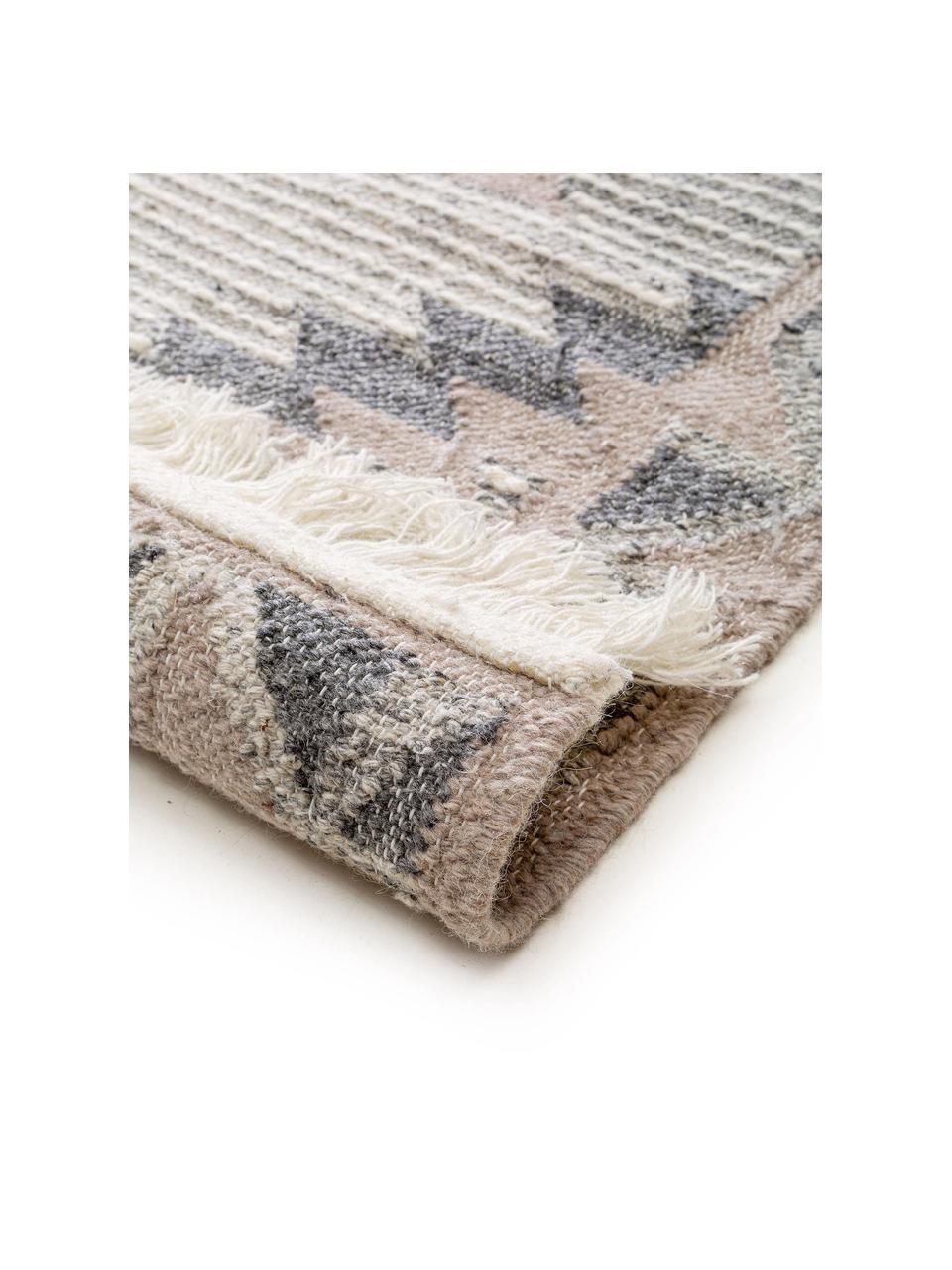 Handgewebter Wollteppich Cari mit Ethno-Muster, 70% Wolle, 30% Polyester, Grau, B 80 x L 150 cm (Größe XS)