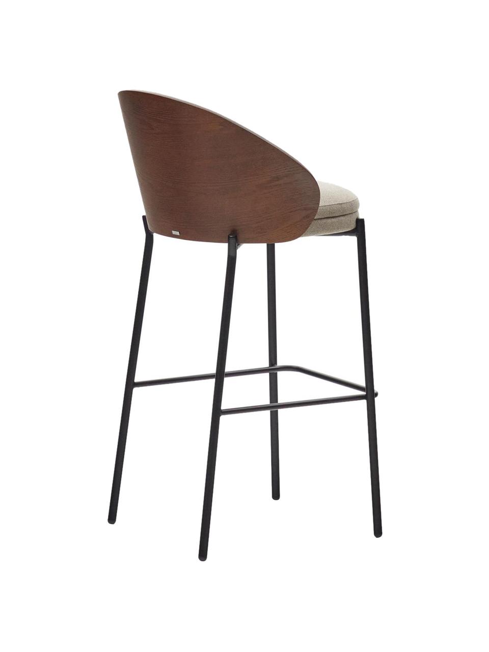 Sgabello da bar in ciniglia Eamy, Rivestimento: ciniglia (100% poliestere, Gambe: metallo zincato, Ciniglia Beige, nero, Larg. 54 x Prof. 51 cm