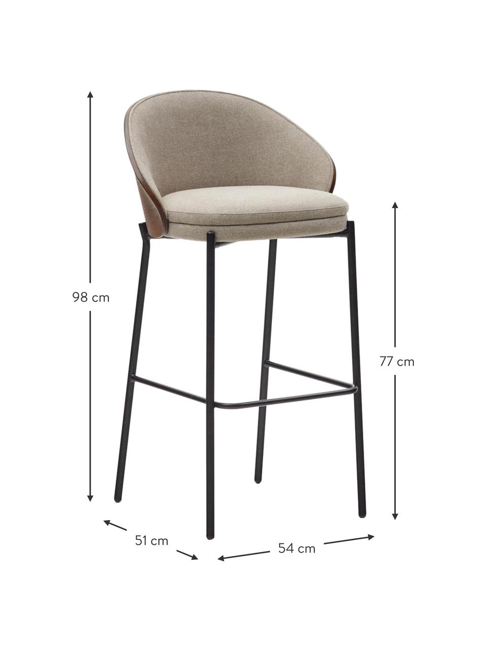 Stołek barowy z szenilu Eamy, Tapicerka: szenil (100% poliester) D, Nogi: metal galwanizowany, Beżowy szenil, czarny, S 54 x G 51 cm