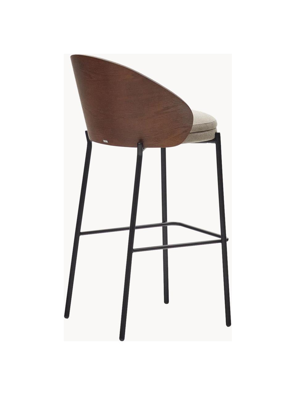 Sedia da bar in ciniglia Eamy, Rivestimento: ciniglia (100% poliestere, Gambe: metallo zincato, Ciniglia Beige, nero, Larg. 54 x Prof. 51 cm