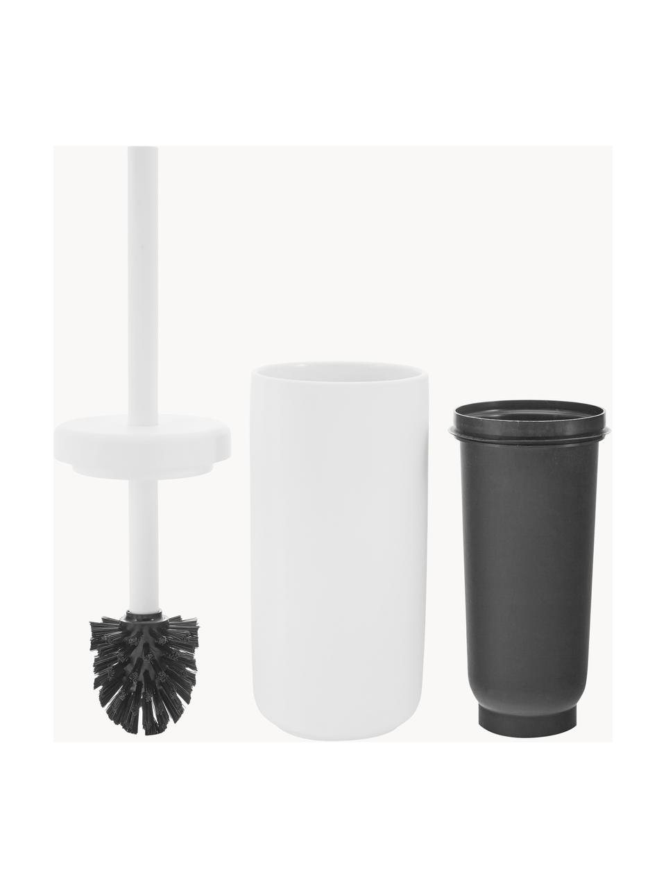 Toilettenbürste Ume mit Behälter, Behälter: Steingut überzogen mit So, Griff: Kunststoff, Weiss, Ø 10 x H 39 cm