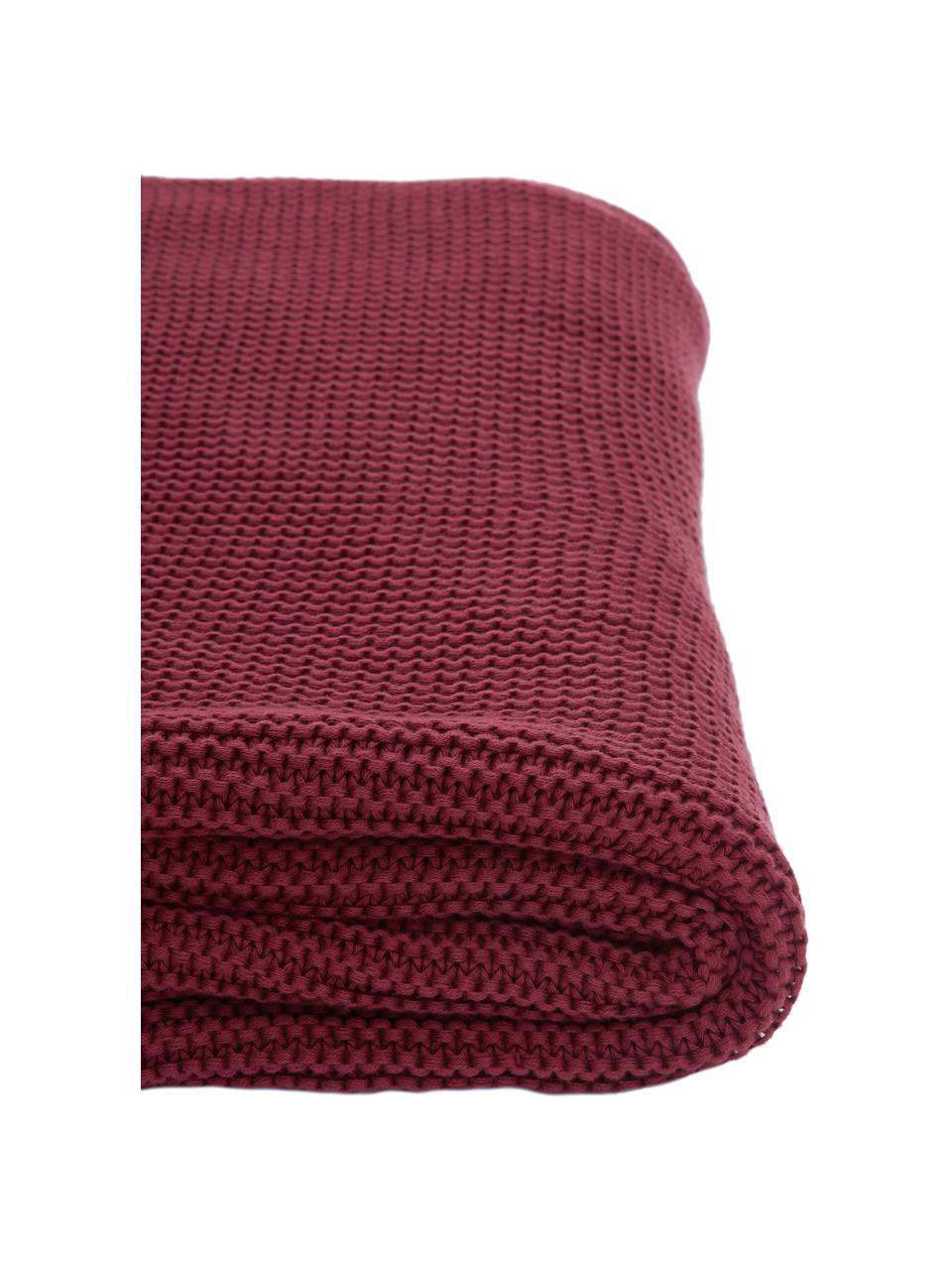 Pletený pléd z organické bavlny Adalyn, 100 % bio bavlna, s certifikátem GOTS, Vínová, Š 150 cm, D 200 cm