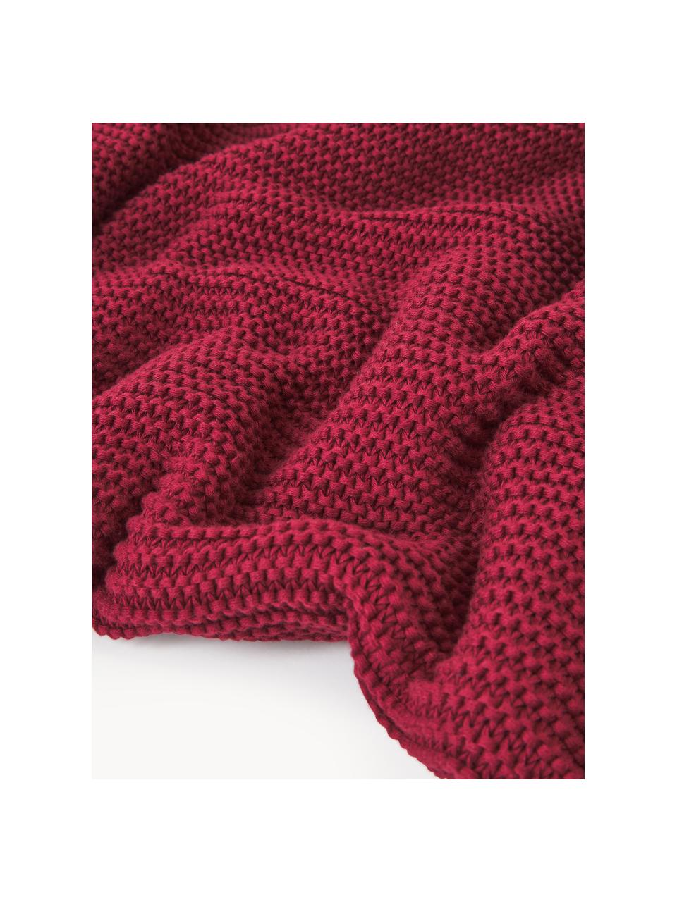 Coperta a maglia in cotone organico Adalyn, 100% cotone organico, certificato GOTS, Rosso vino, Larg. 150 x Lung. 200 cm