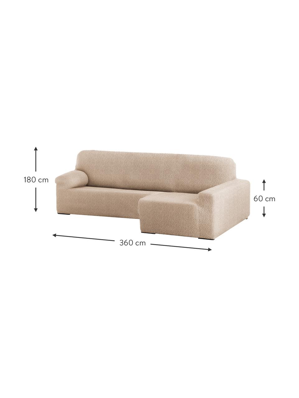 Housse de canapé Roc, 55 % polyester, 35 % coton, 10 % élastomère, Beige, larg. 360 x prof. 180 cm, méridienne à droite