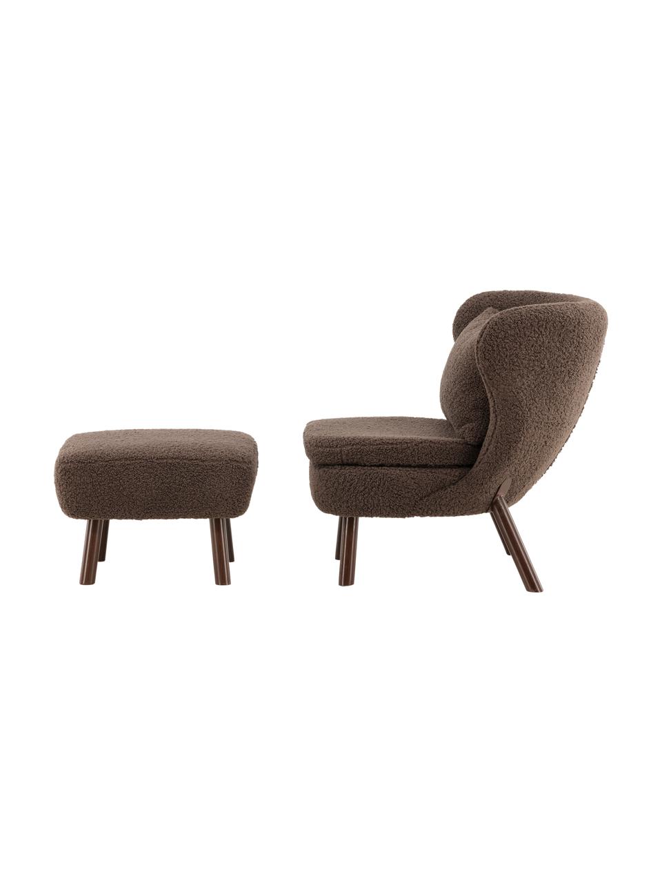 Fauteuil avec tabouret assorti Ryxö, 2 élém., Tissu peluche brun, Lot de différentes tailles