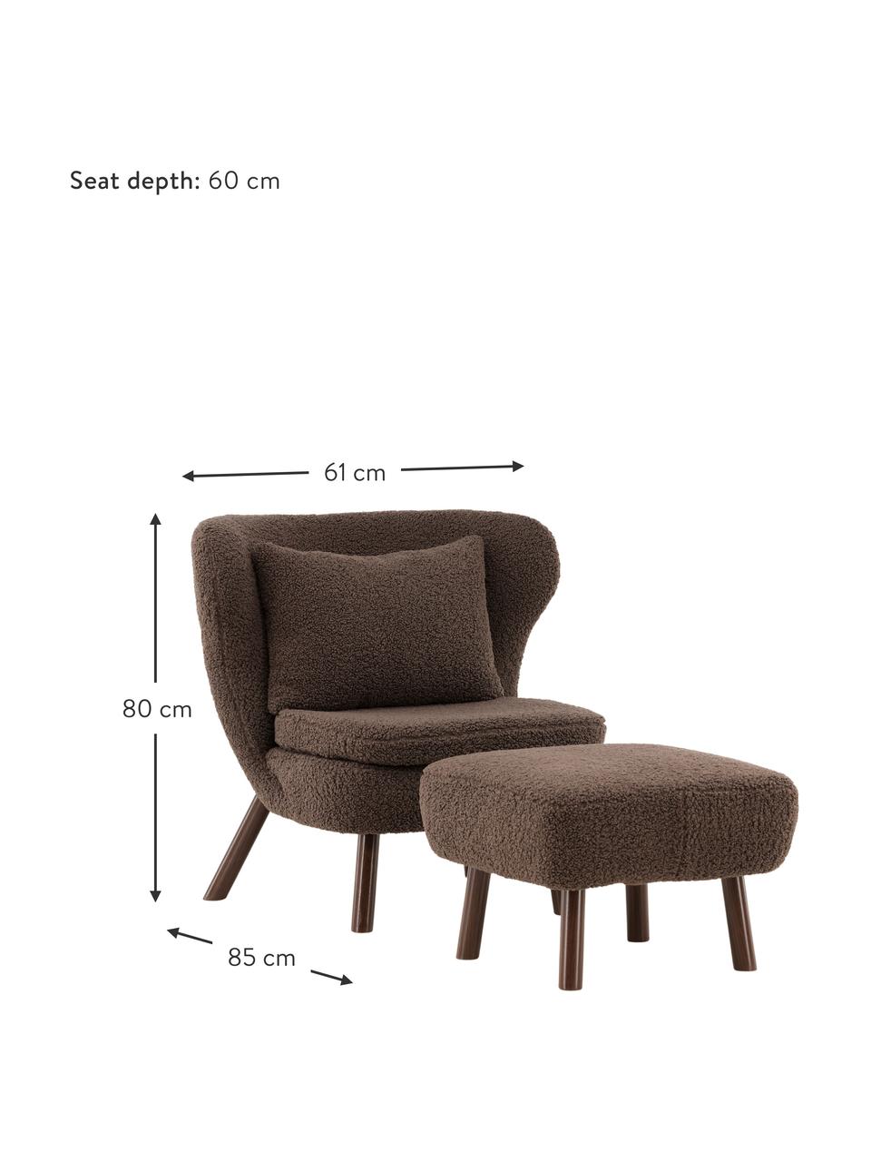 Set de sillón de borreguillo Ryxö, 2 pzas., Tapizado: 100% poliéster (boreguill, Patas: acero recubierto, Borreguillo marrón, Set de diferentes tamaños