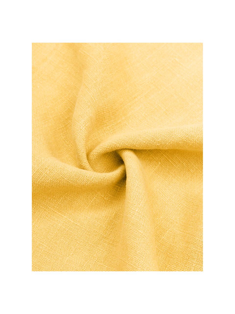 Funda de cojín de lino con flecos Luana, 100% lino

Por naturaleza, el lino tiene un tacto bastante aspero y un aspecto arrugado natural
La alta resistencia al desgarro hace que el lino sea muy resistente, Amarillo, An 50 x L 50 cm