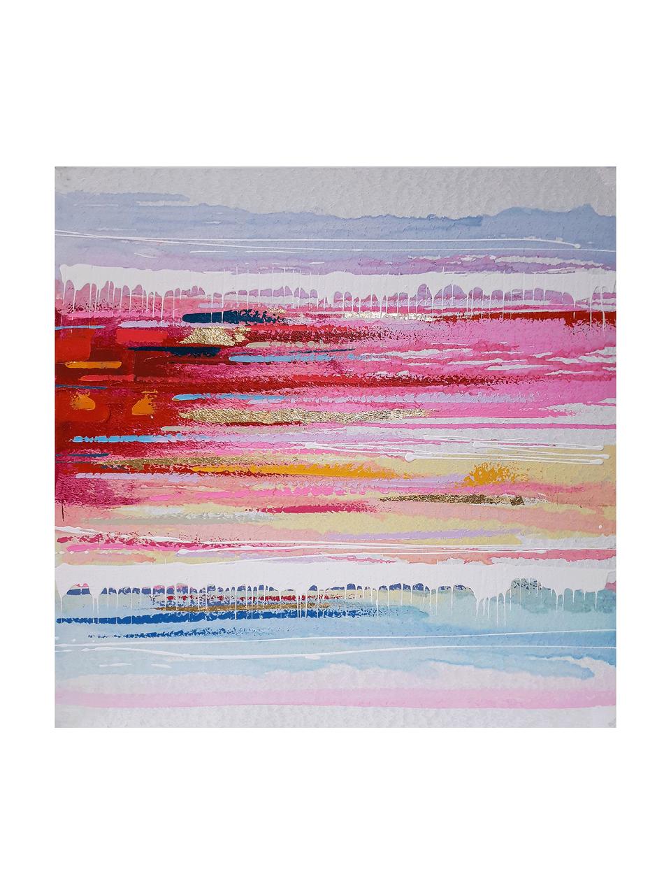 Handbeschilderde canvasprint Wazig Horizon, Meerkleurig, B 100 x H 100 cm