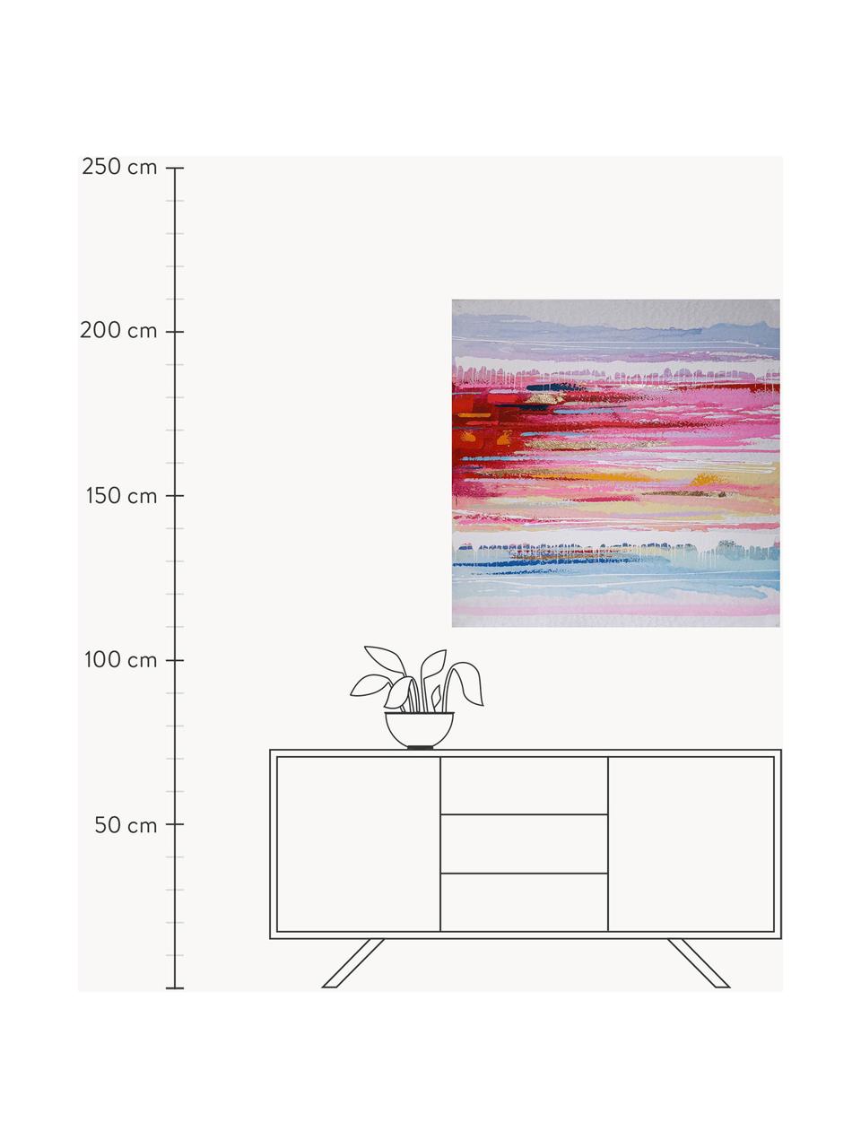 Ręcznie malowany obraz na płótnie Blurred Horizon, Stelaż: drewno naturalne, Wielobarwny, S 100 x W 100 cm