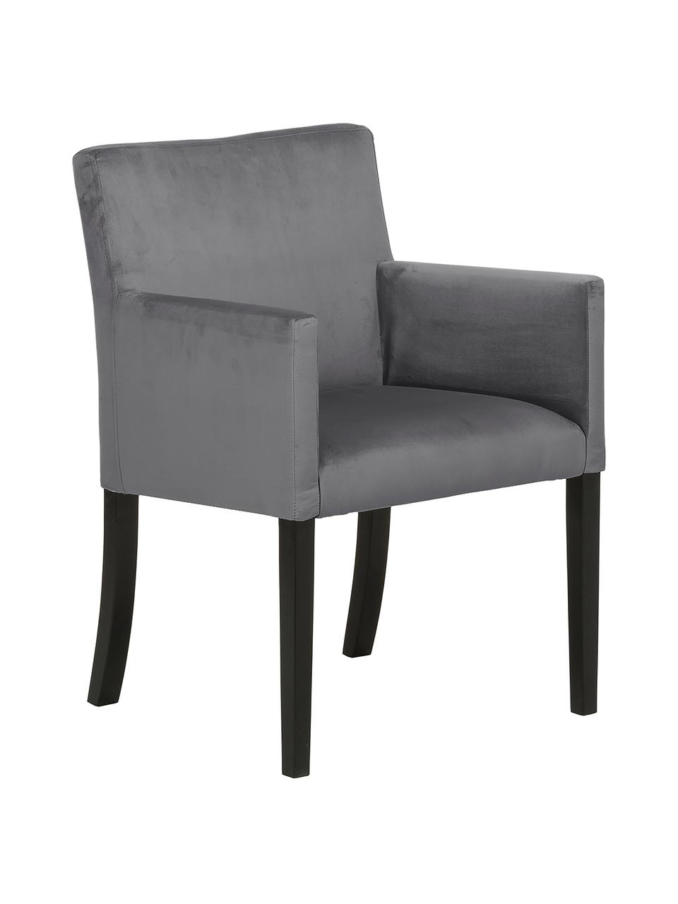 Sametová židle s područkami Boston, Potah: tmavě šedá Nohy: černá