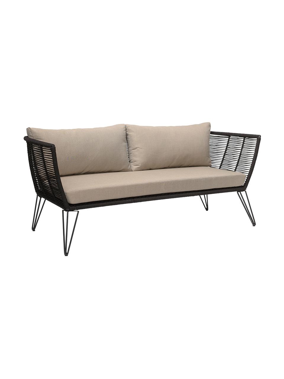 Canapé lounge jardin plastique tressé Mundo, Noir, beige, larg. 175 x prof. 74 cm