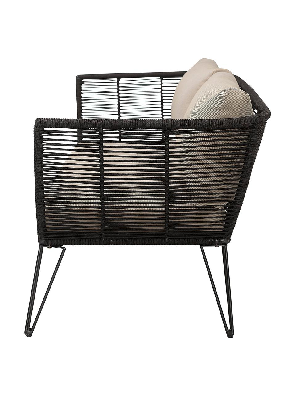 Canapé lounge jardin plastique tressé Mundo, Noir, beige, larg. 175 x prof. 74 cm