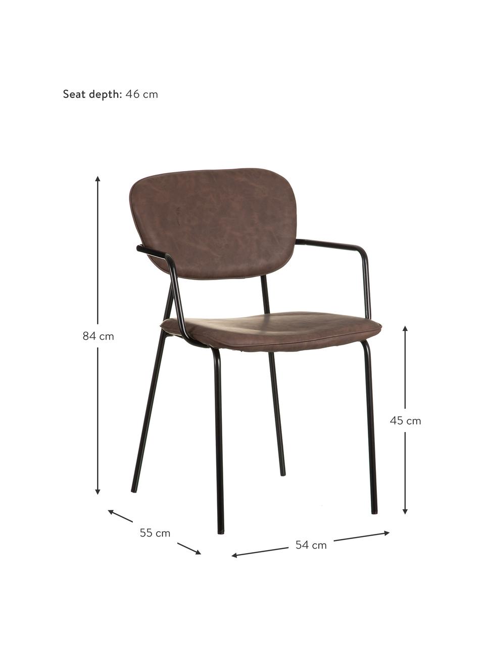 Silla tapizada en cuero sintético Iskia, Tapizado: cuero sintético (95% poli, Estructura: aglomerado, Patas: metal, Marrón, negro, An 54 x F 55 cm