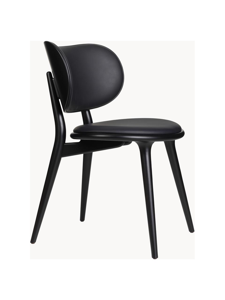 Sedia in pelle con gambe in legno Rocker, fatta a mano, Struttura: legno di faggio certifica, Nero, Larg. 52 x Prof. 44 cm