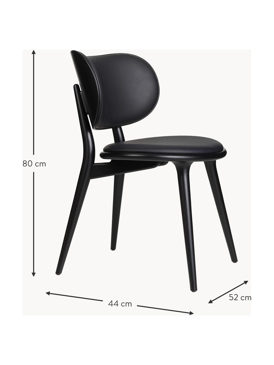 Kožená židle s dřevěnými nohami Rocker, ručně vyrobená, Černá, Š 52 cm, H 44 cm