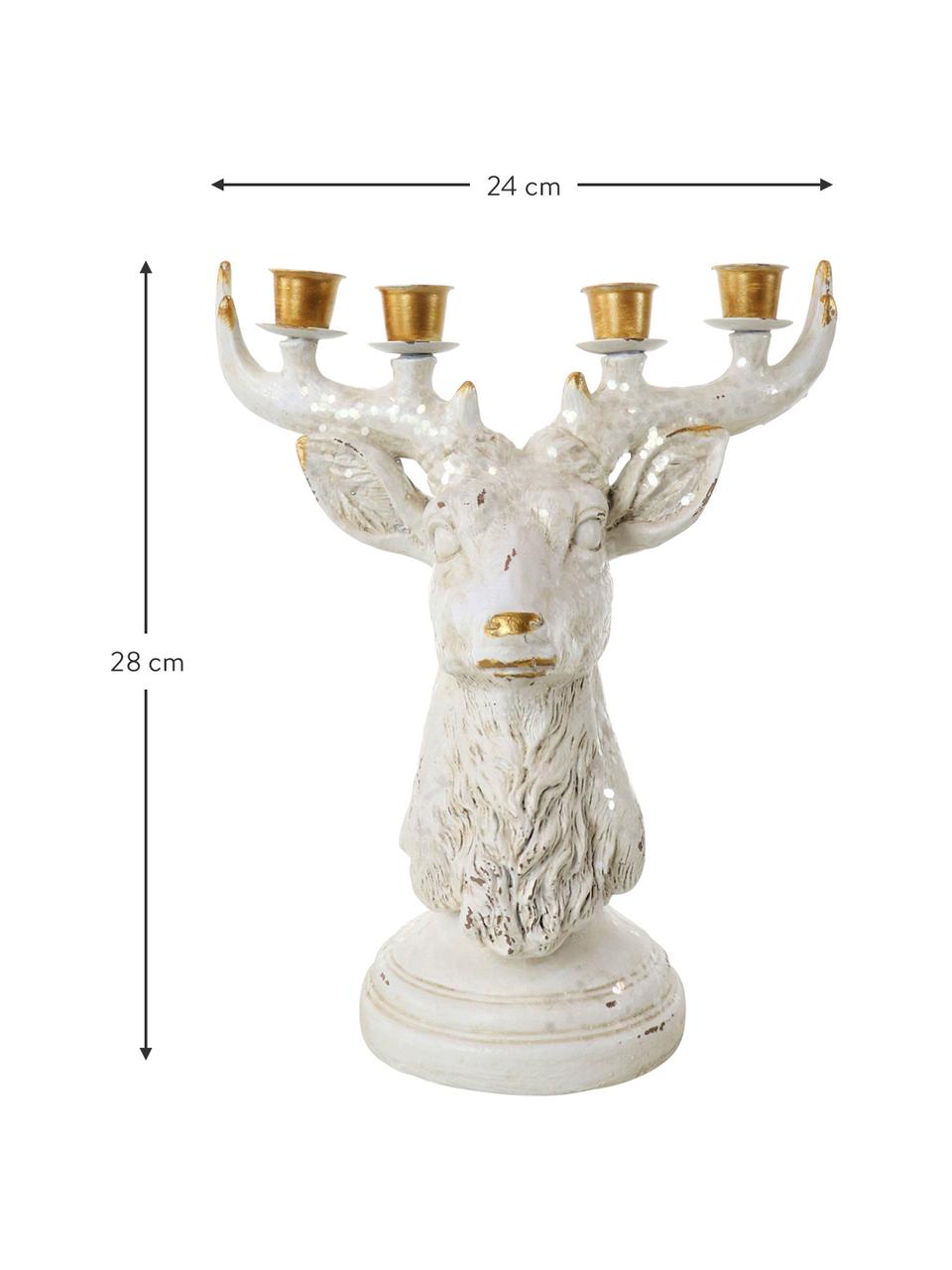 Candelabro Deer , Poliresina, Bianco, dorato, Larg. 24 x Alt. 28 cm