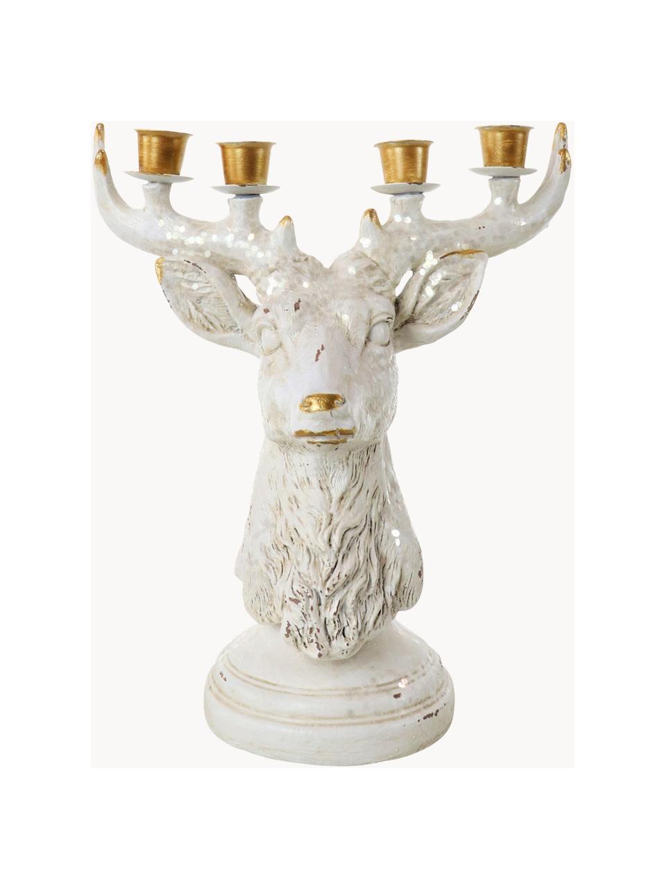 Świecznik Deer, Poliresing, Biały, odcienie złotego, S 24 x W 28 cm