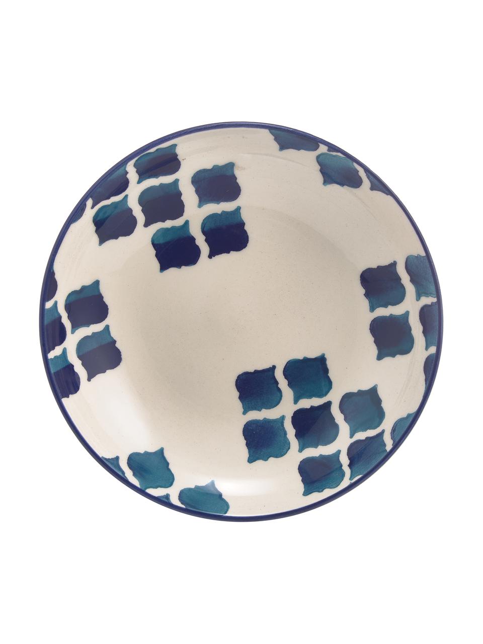 Ręcznie wykonany talerz głęboki Ikat, 6 szt., Ceramika, Biały, niebieski, Ø 23 cm