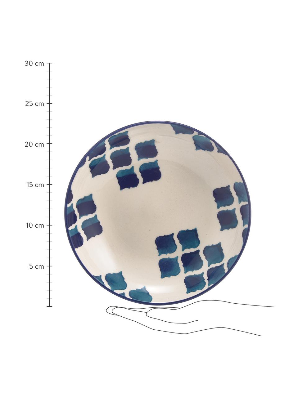 Piatto fondo fatto a mano Ikat 6 pz, Ceramica, Bianco, blu, Ø 23 cm