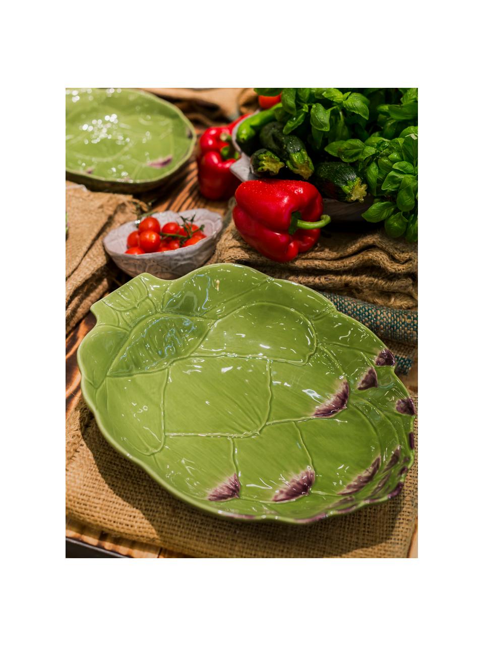 Ručně malované mělké talíře Artichoke, 2 ks, Kamenina, Světle zelená, Š 32 cm, H 27 cm