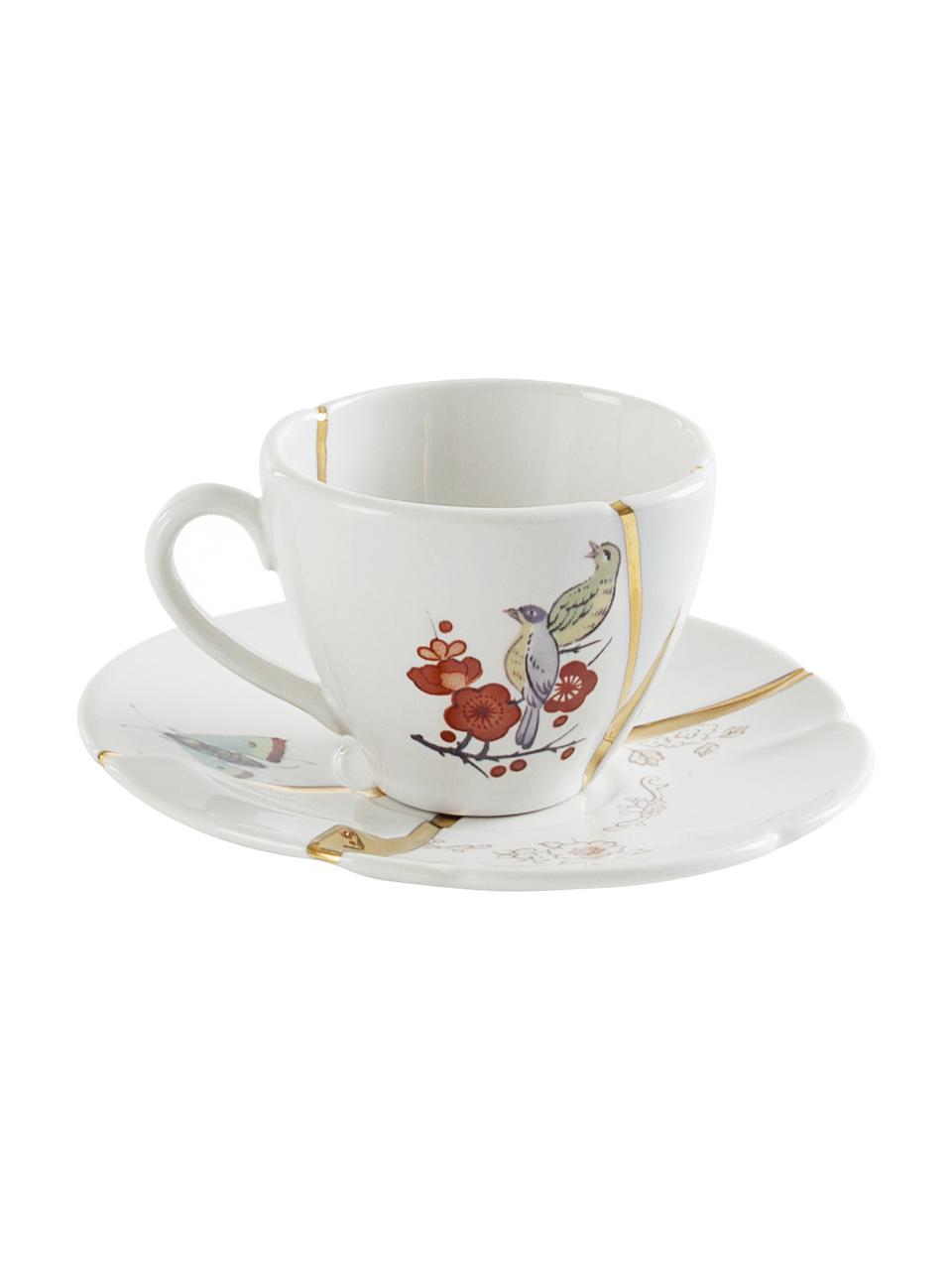 Design espresso kop Kintsugi met schotel, Decoratie: goudkleurig, Wit, Ø 6 x H 5 cm, 75 ml