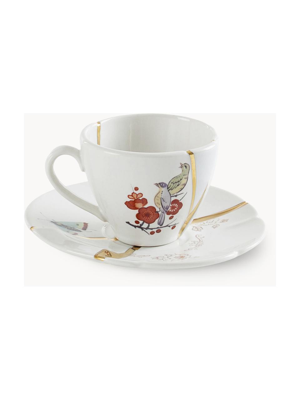 Porcelánový šálek na espresso s podšálkem Kintsugi, Bílá, zlatá, Ø 6 cm, V 5 cm, 75 ml