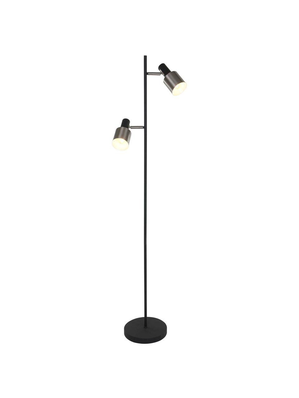 Leeslamp Fjorgard van metaal, Lampenkap: gelakt metaal, Lampvoet: gelakt metaal, Zwart, mat zilverkleurig, Ø 30 x H 155 cm