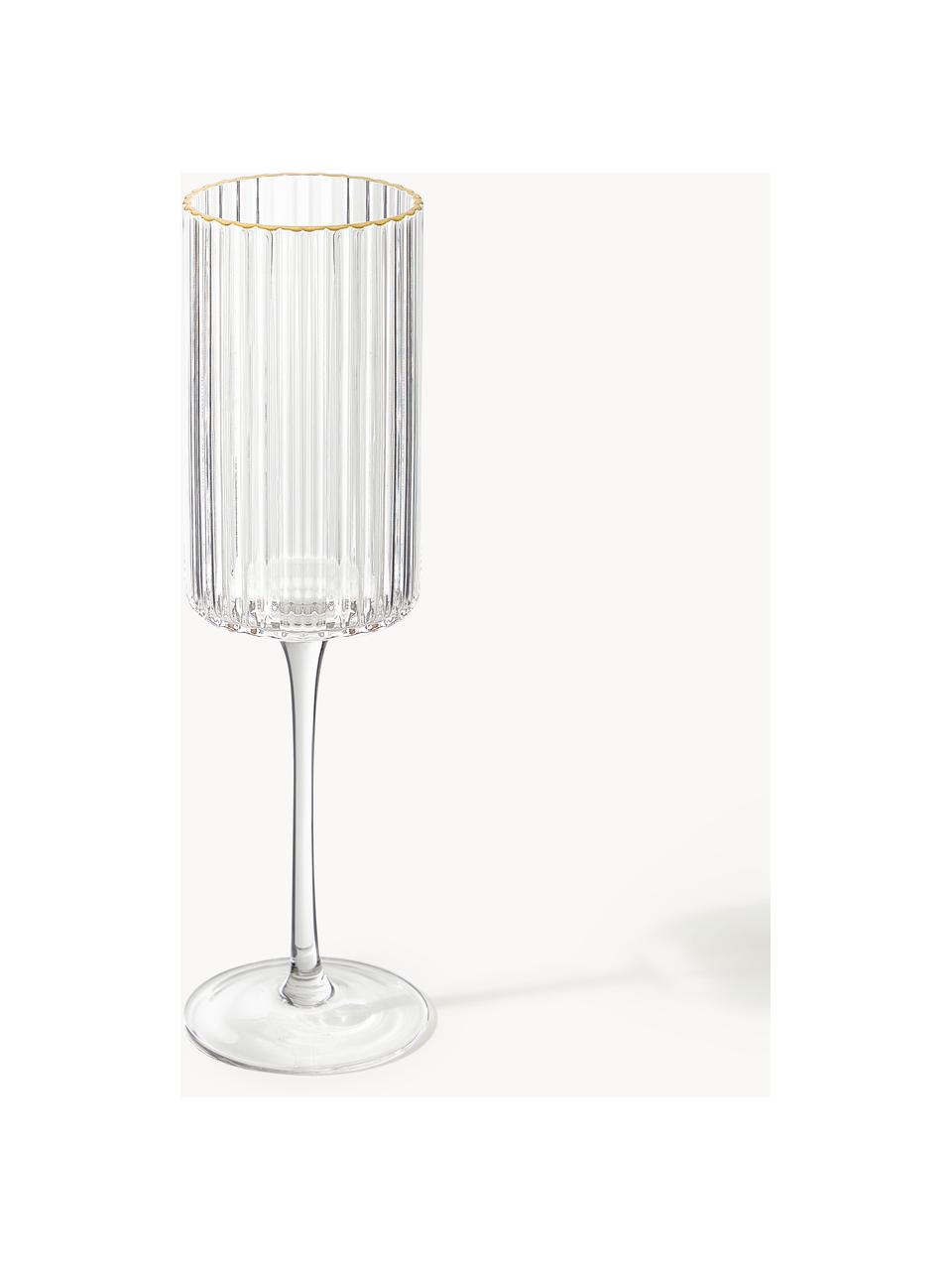Mondgeblazen champagneglazen Aleo met goudkleurige rand, 4 stuks, Glas, Transparant met goudkleurige rand, Ø 7 x H 23 cm, 240 ml