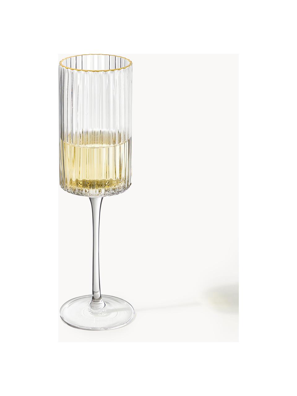 Kieliszek do szampana ze szkła dmuchanego Aleo, 4 szt., Szkło sodowo-wapniowe, Transparentny z krawędzią w odcieniach złota, Ø 7 x W 23 cm, 240 ml