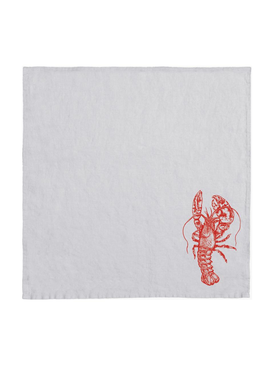 Serviette en lin sérigraphiée à la main Homard, 100 % pur lin, Gris clair, rouge, larg. 45 x long. 45 cm