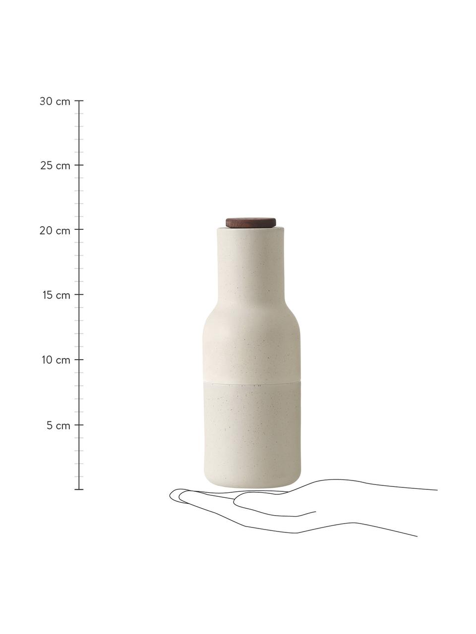 Designer keramische zout- en pepermolen Bottle Grinder met walnoothouten deksel, Frame: keramiek, Deksel: walnootkleurig, Grijs, wit, Ø 8 x H 21 cm
