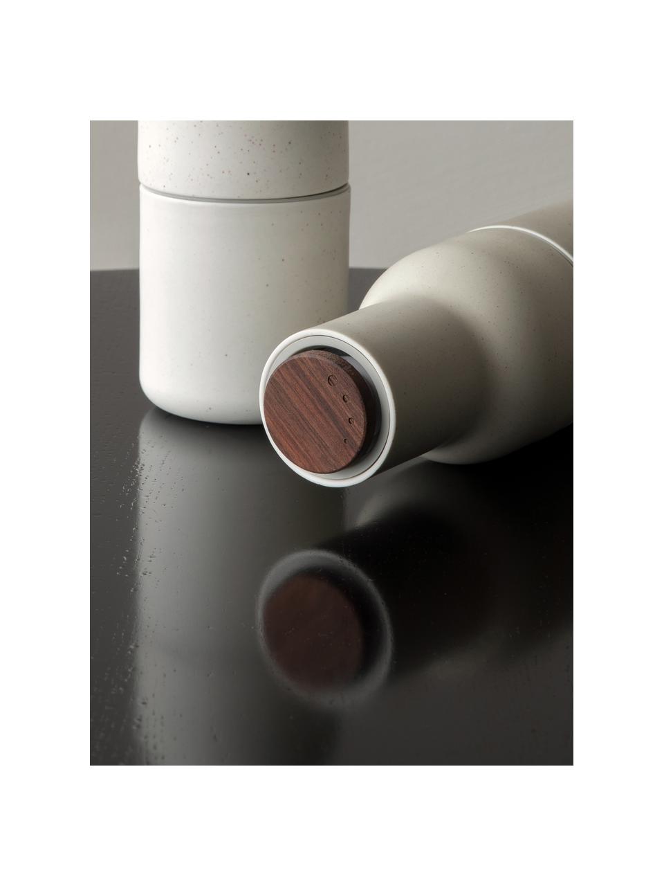 Set saliera e pepiera di design con coperchio in legno di noce Bottle Grinder 2 pz, Interno: plastica, Coperchio: legno di noce, Beige chiaro, bianco, legno scuro, Ø 8 x Alt. 21 cm